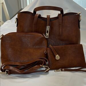 Elegant Soft Brown Women's 3 Piece Bag/Purse Set